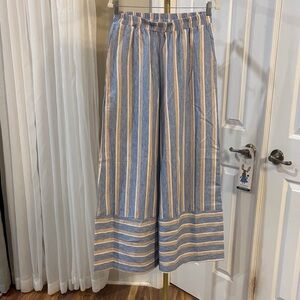 NEW BiBi Blue Tan Striped Wide-Leg Pants Sz Large fits M